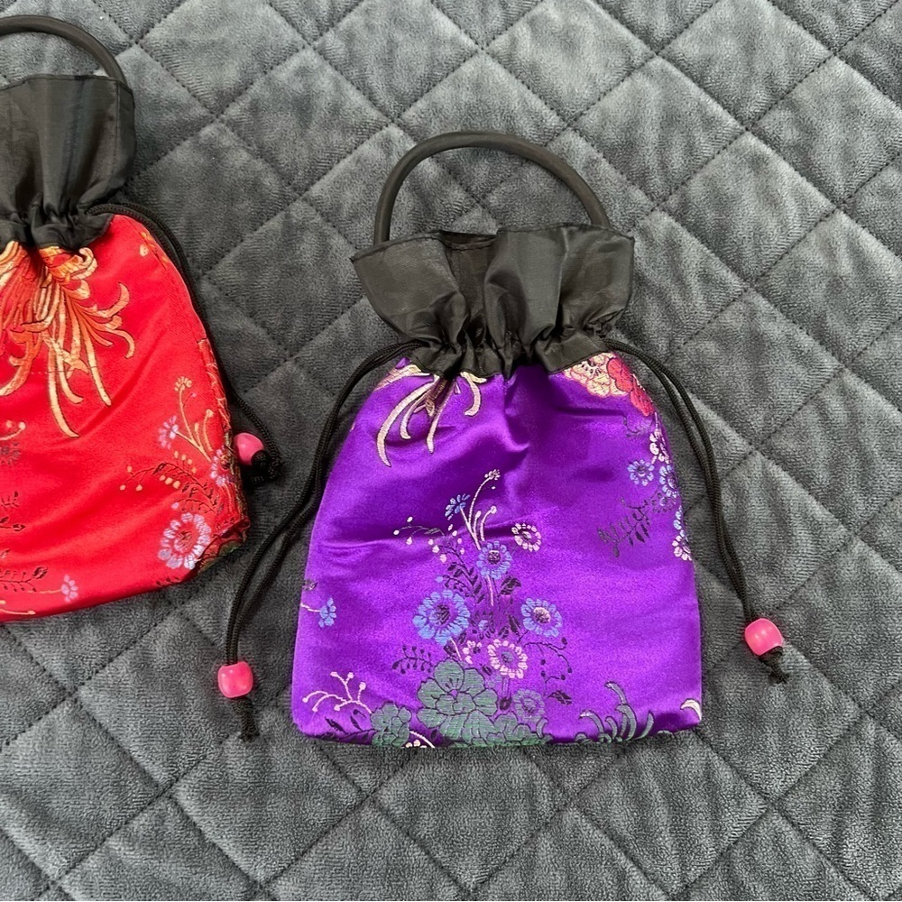 Japanese Mini Bag Purse Chinese Inspired Brocade Satin Floral Handbags Pouch B9 - Picture 2 of 10